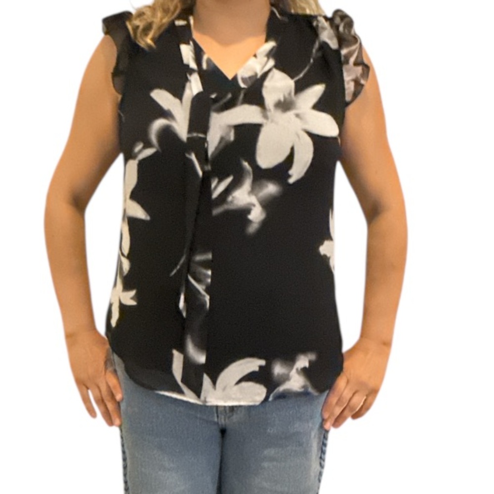 Chic Black and White Floral Blouse by Calvin Klein medium